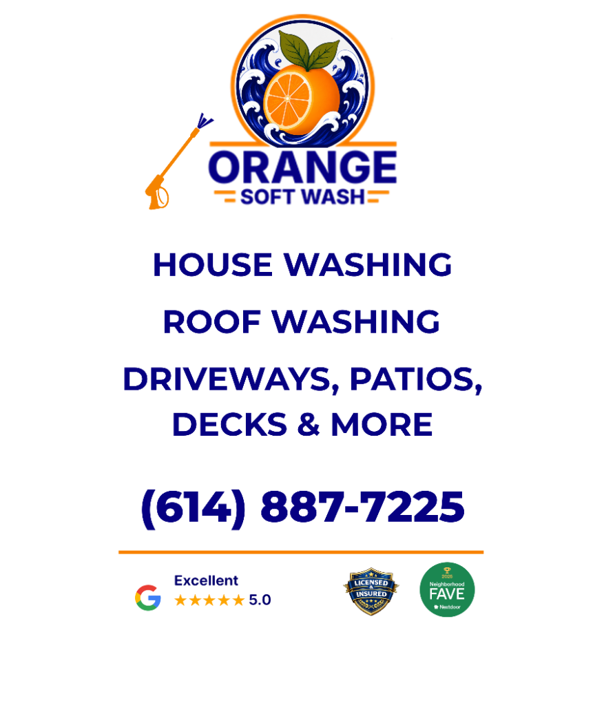Orange Soft Wash company work shirt back graphic featuring logo, phone number, and verified badges