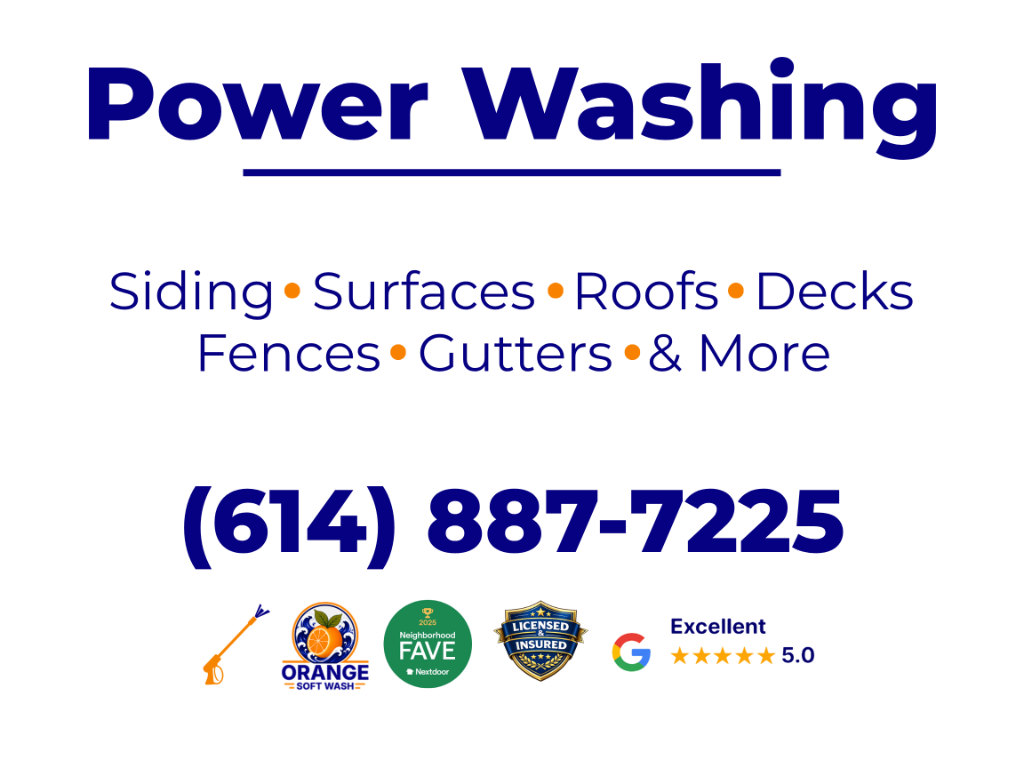 Orange Soft Wash high visibility yard sign design with service menu, phone number, and trust badges